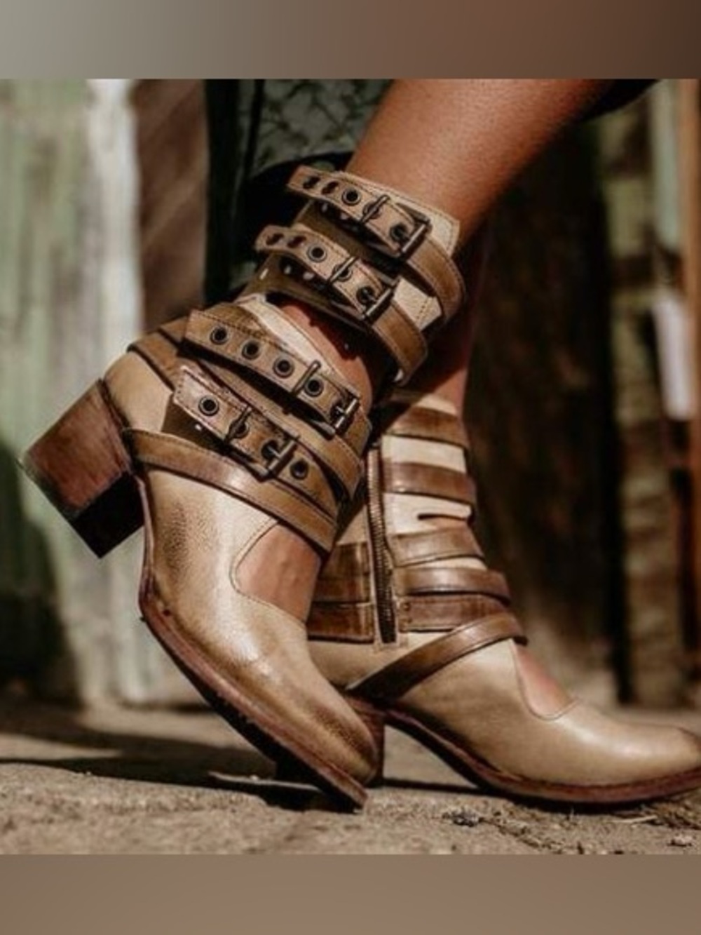 🦅 FREEBIRD BY STEVEN CLOVER Buckle Ankle Boots SZ 7 Tan - Picture 3 of 13